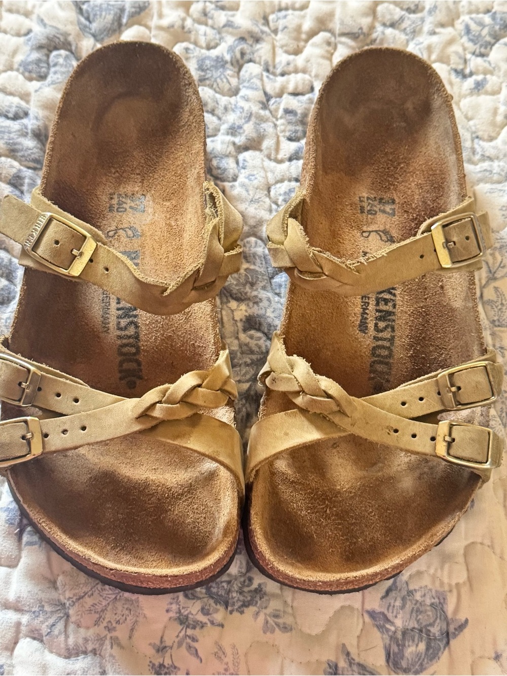 Birkenstock Franca Olive Green Braided Oiled Leather Sandals, Size 7-38